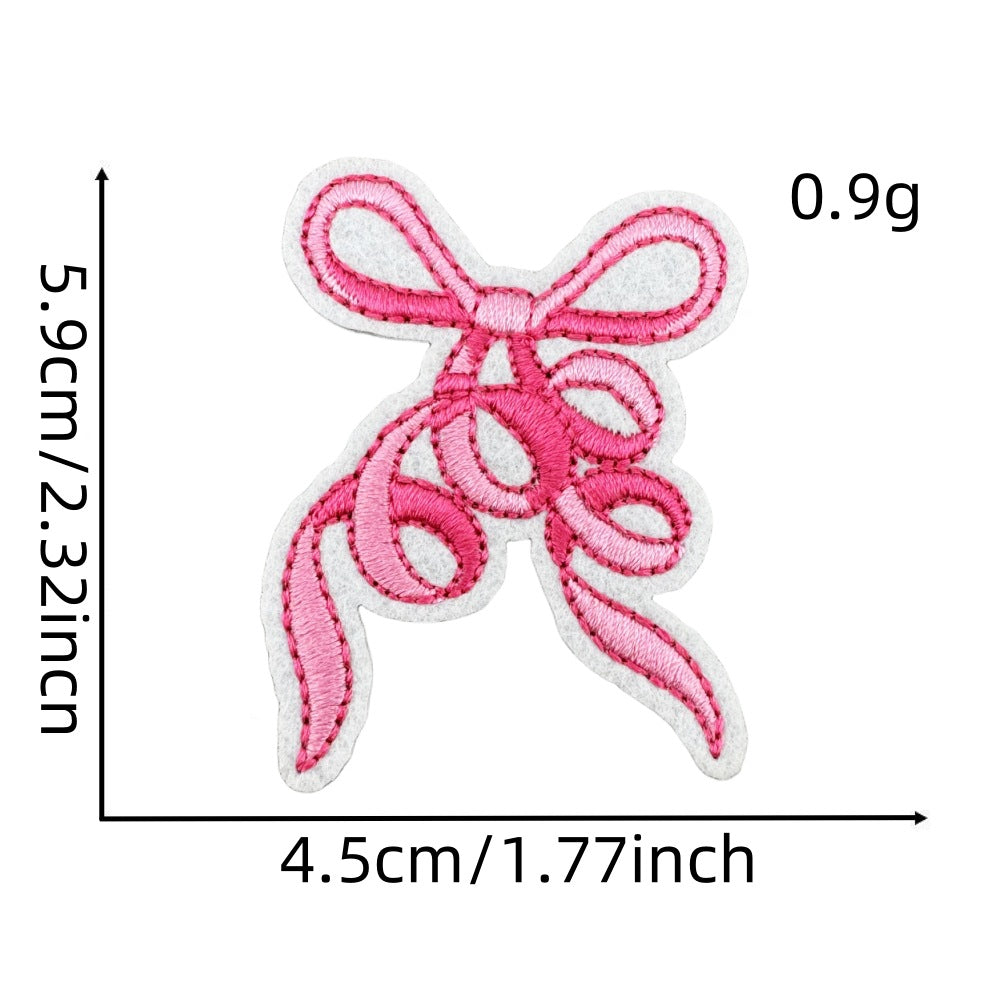 Wholesale Chic Pink Bow Embroidery Patch With Hot Melt Adhesive For Iron On Hair Accessories And Clothing Decoration