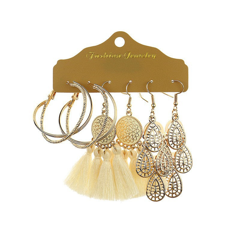 Wholesale Bohemian Gold Large Circle Tassel Earrings Set