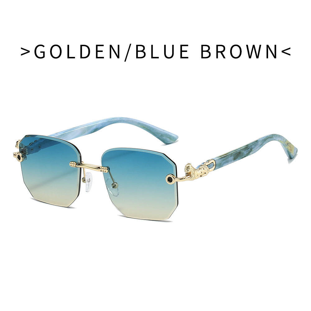 Wholesale Frameless leopard-decorated fashion sunglasses  polygonal casual sun visor sunglasses