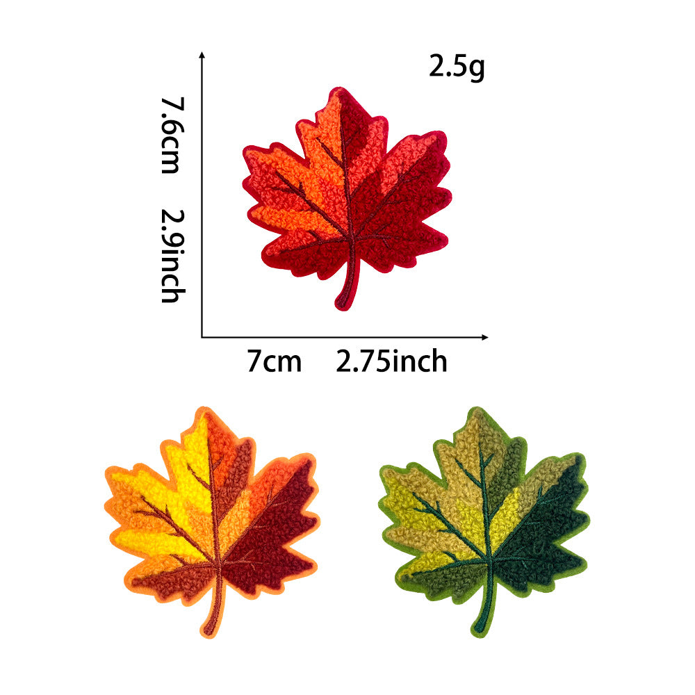 Wholesale Autumn Maple Leaf 7Cm Chenille Towel Embroidered Patch Iron On Applique For Shoes Hats DIY Fashion Accessory