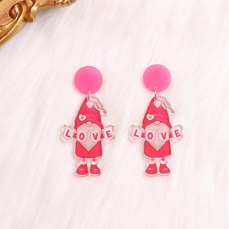 Wholesale Valentine's Day Acrylic Love Cat Dwarf Flamingo Earrings
