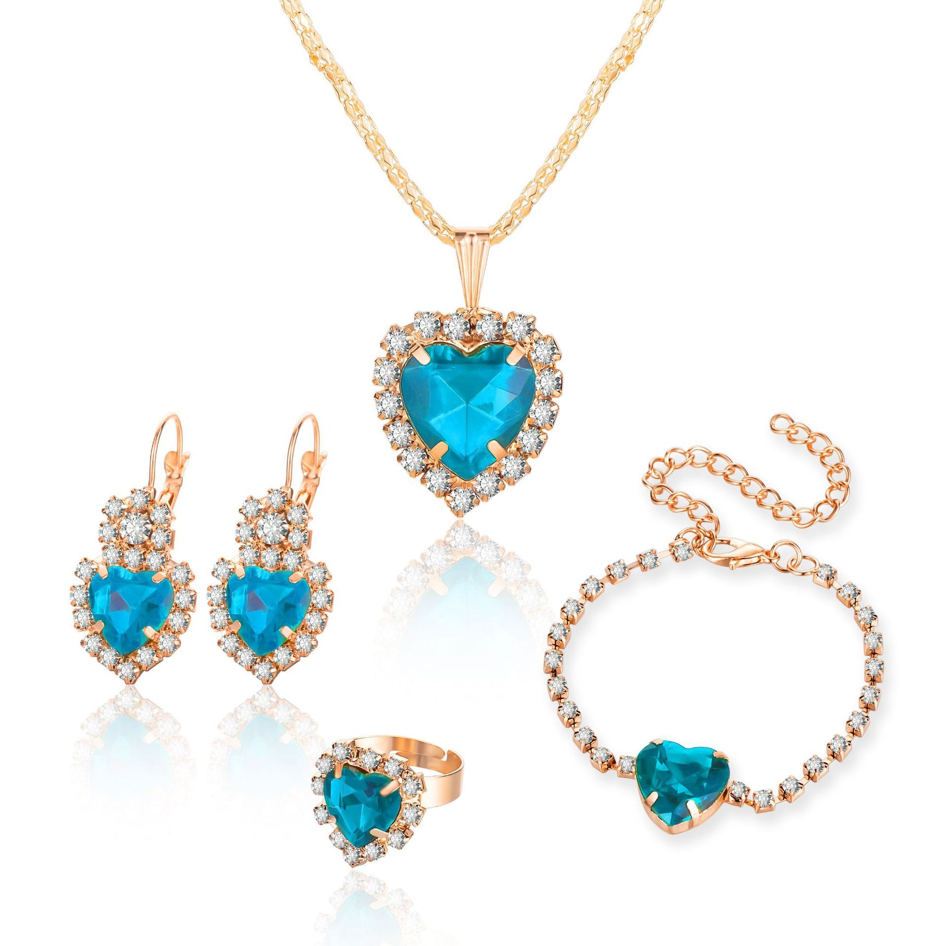Wholesale Alloy Water Drop Full Diamond Necklace,  Earrings,  and Ring Set