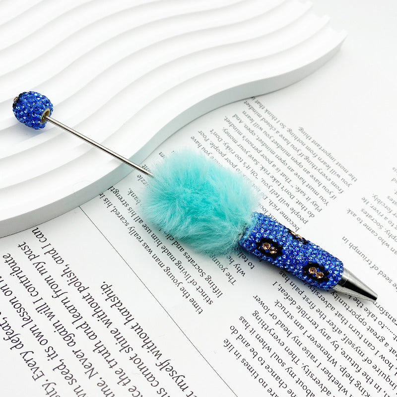 Wholesale Beadable Pen Plastic Creative Plush Ball Leopard Print Full Diamond DIY