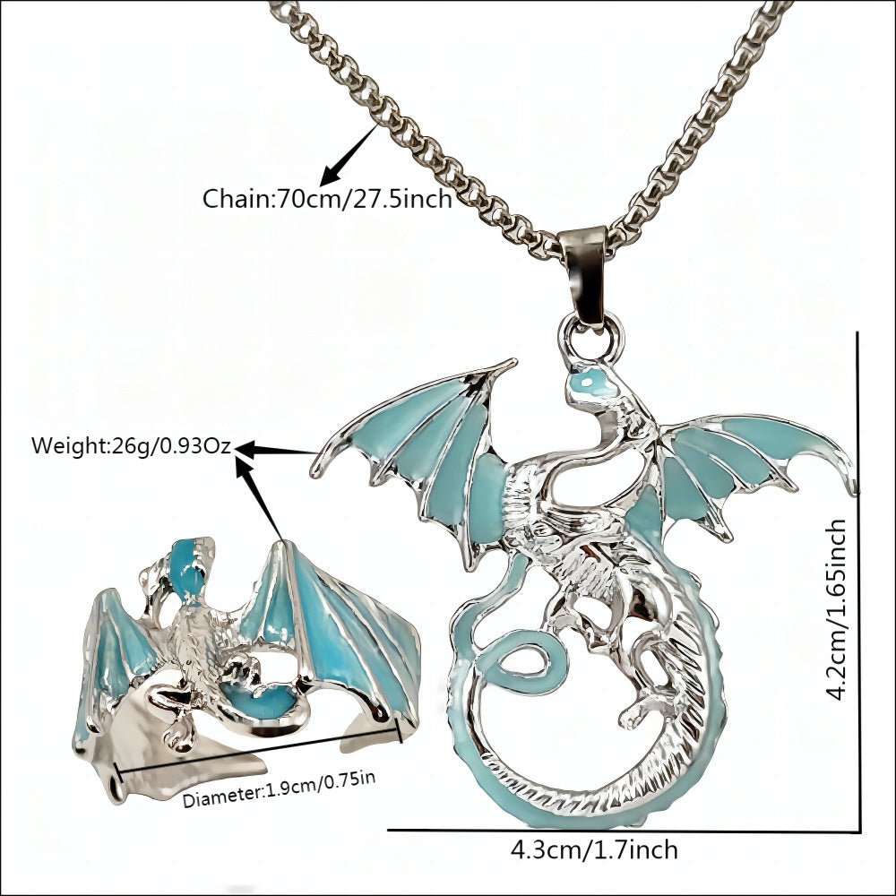 Wholesale Luminous Flying Dragon Pendant   Pterosaurus Ring  Alloy Set