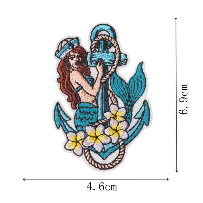 Wholesale West Coast Retro Mermaid Adhesive Embroidered Patches Guitar Cactus Nautical Design For Coat Repair Chic Craft Supply Boutique Resale