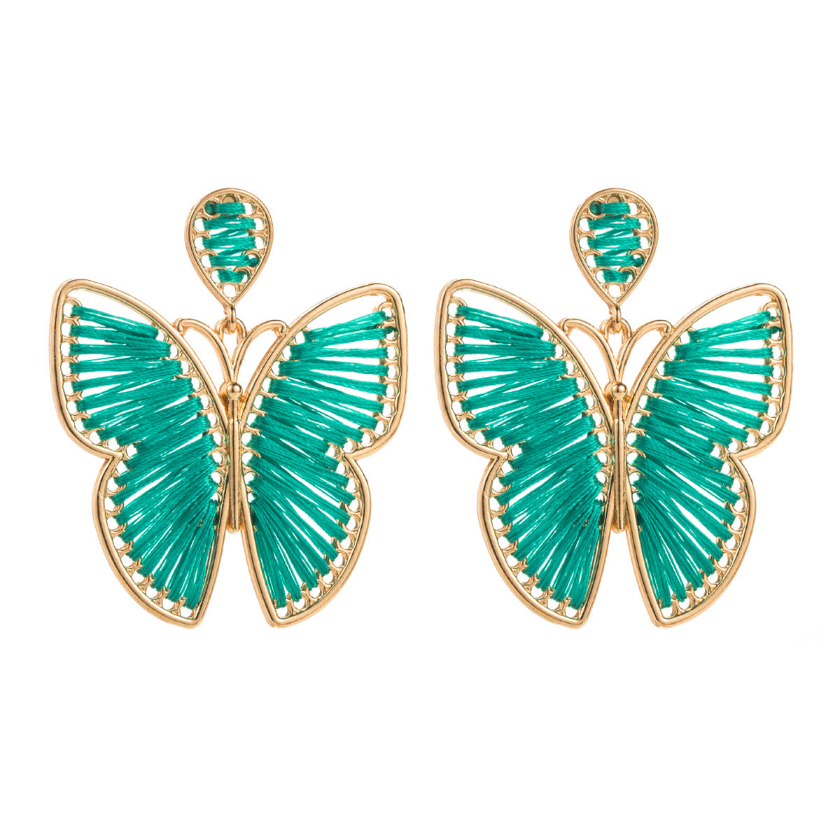 Wholesale Cotton Thread Braided Butterfly Bohemian Ethnic Style Alloy Earrings