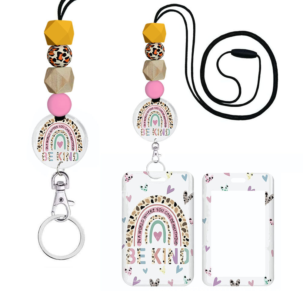 Wholesale Hand Painted Rainbow Printed Acrylic Beaded Badge Scroll Card Holder Keychain