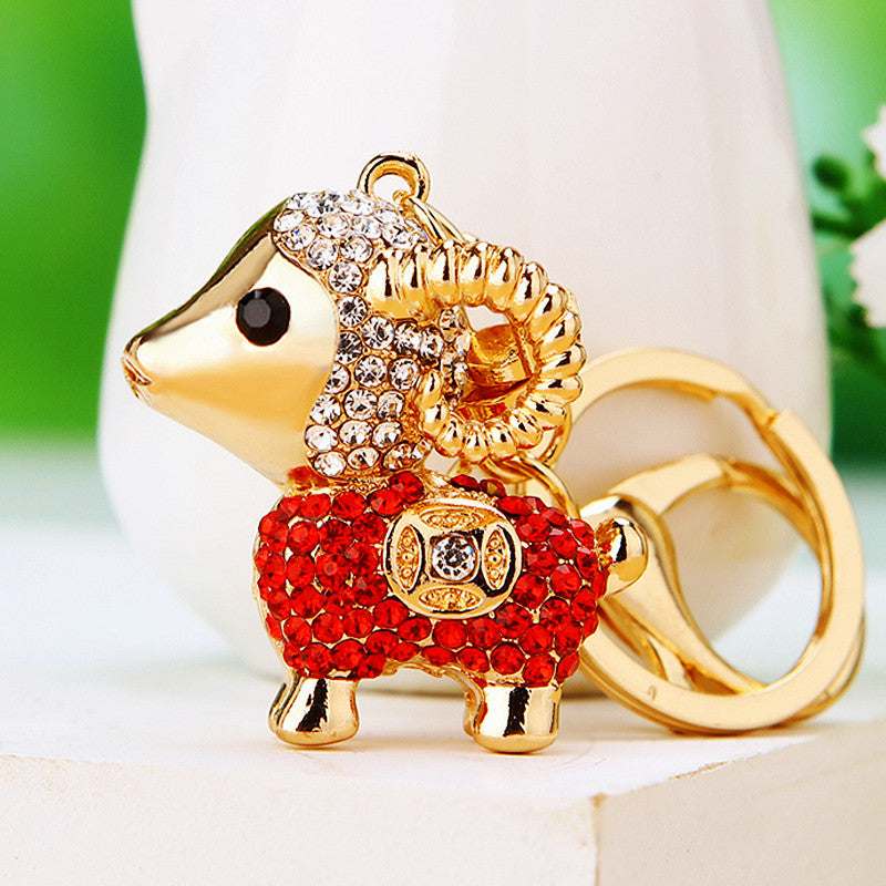 Wholesale Chic Metal Lucky Sheep Keychain Rhinestone Car Key Accessory Bag Charm Gift