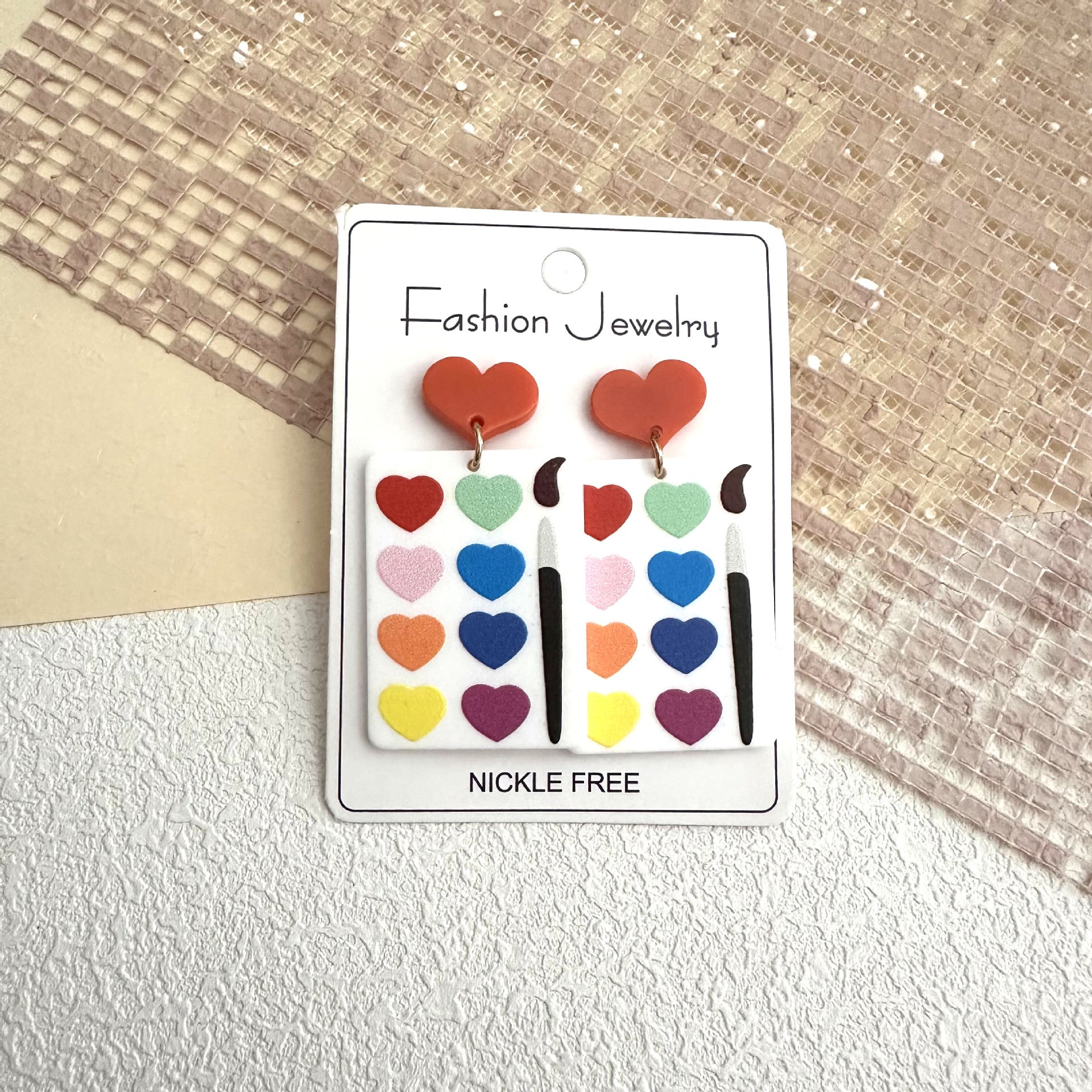 Wholesale Acrylic Heart Handmade Rainbow Heart Earrings