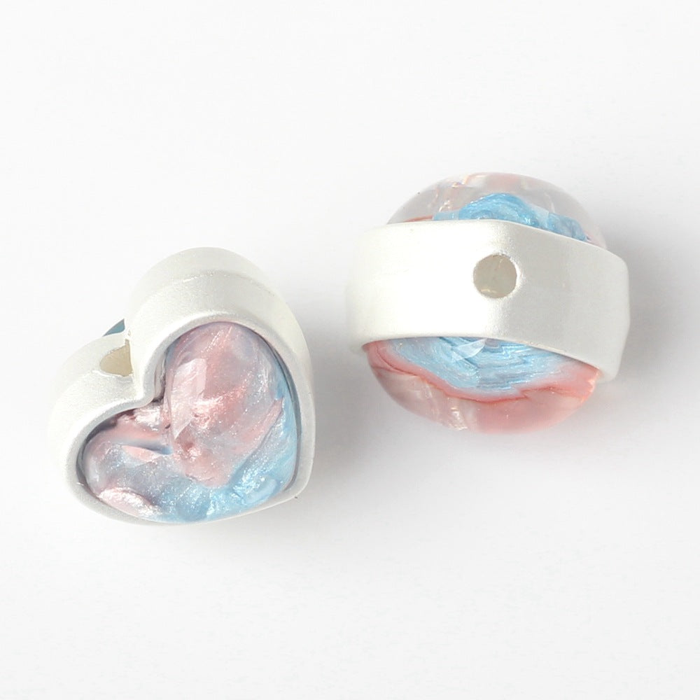 Wholesale Alloy Edging, Double-sided Resin, Heart Shaped Loose Beads, String Beads, and Separated Beads