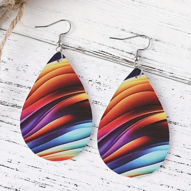 Wholesale Rainbow Color Leather Drop Earrings
