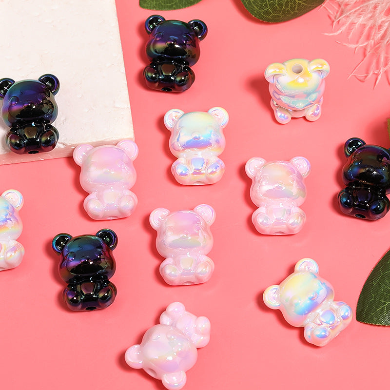 Wholesale 100pcs UV Plating Color Solid Color Bear Cartoon Acrylic Beads DIY Loose Beads