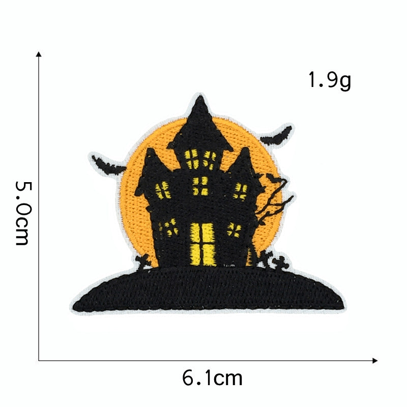 Wholesale  Embroidered Patches Witch Bat Pumpkin Black Cat Haunted House Twill Applique Trendy DIY Decorative Accent For Clothing Bags And Home Decor