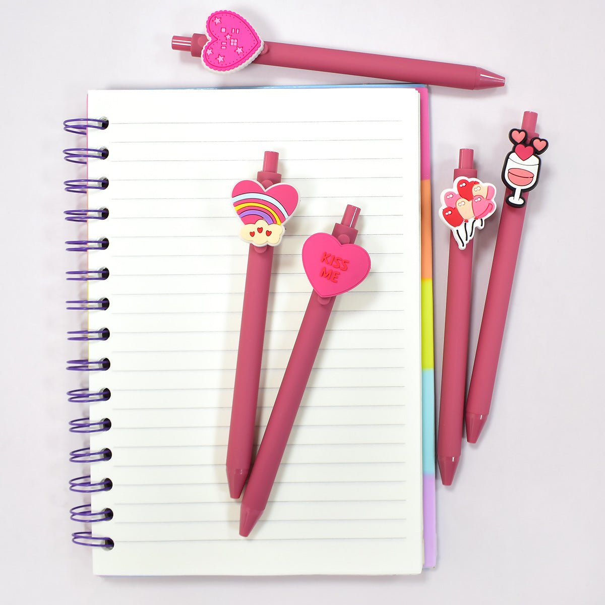Wholesale 10pcs Pink Heart  Pvc Soft Glue Push-Type Ballpoint  Plastic Pen