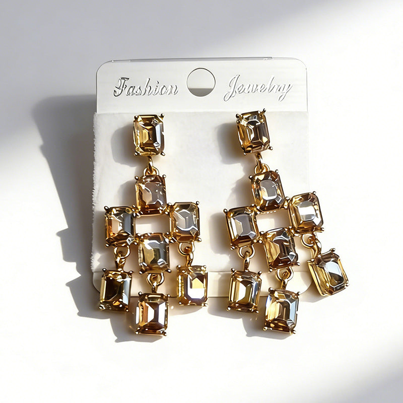 Wholesale Square rhinestone stud earrings 925 silver