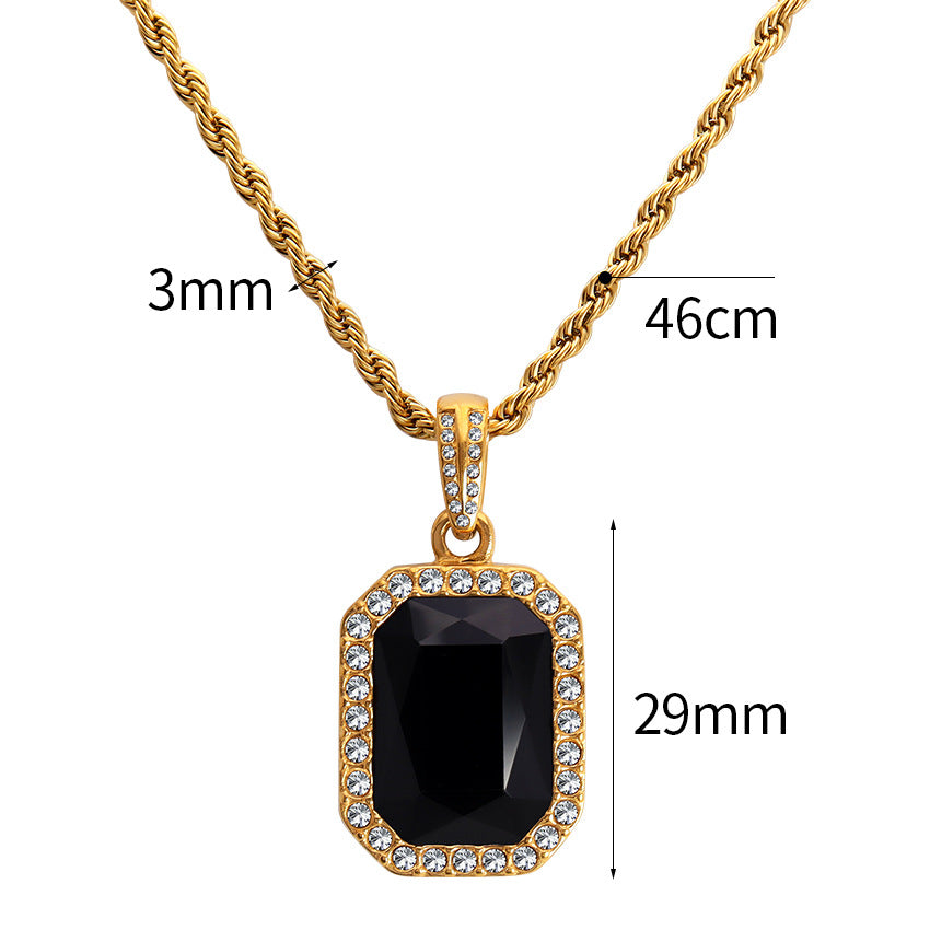 Wholesale Retro Atmospheric Square Style Zircon Surrounded By Diamond Twist Titanium Steel Chain