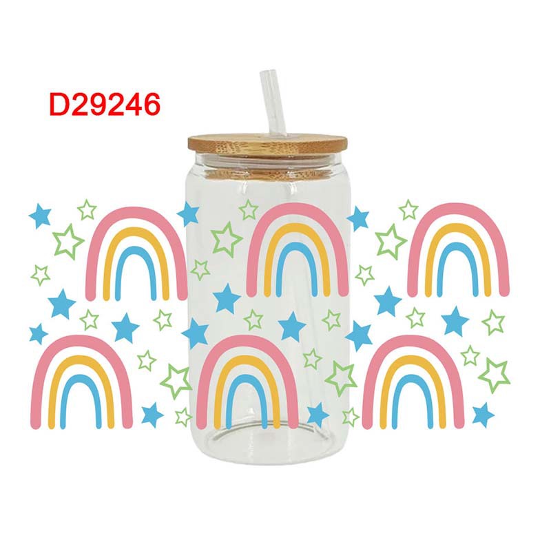 Wholesale Colorful Love Star Rainbow 16oz Cup UV DTF Wraps