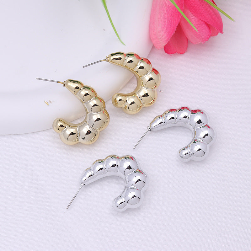 Wholesale 2pairs/pack Electroplated Horn C Hoop Earrings
