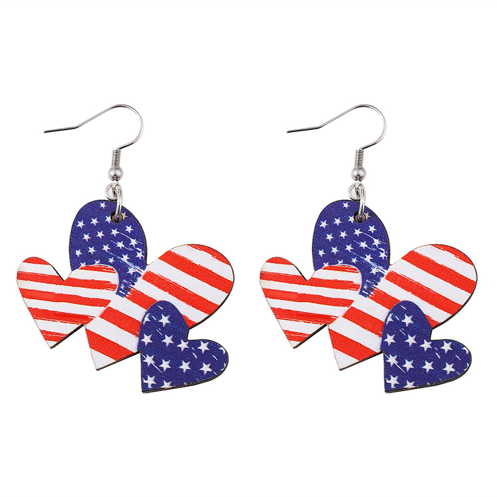 Wholesale Star Stripe Love Swimsuit Dwarfs Double Sided Wood Earrings