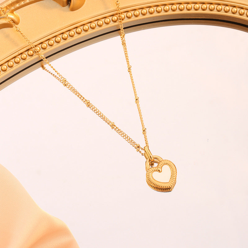 Wholesale Double-sided Shell Love Pendant Titanium Steel Necklace Earrings