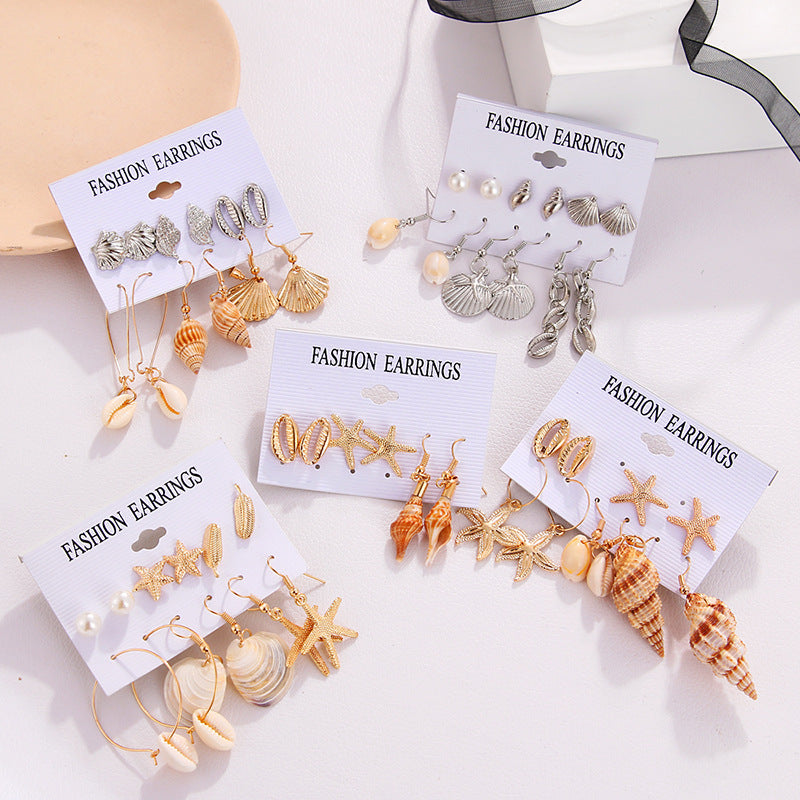 Wholesale Fashion Gold and Silver Natural Shell Scallop Earring Set