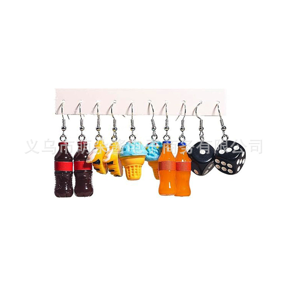 Wholesale 5pcs/pack Hot Sale Sweet Cool Creative Resin  Flowers, Strawberry Mushroom Drink Bottle, Small Cake Earrings Set