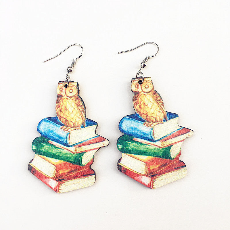 Wholesale Teacher's Day Books Paintbrushes Wooden Earrings