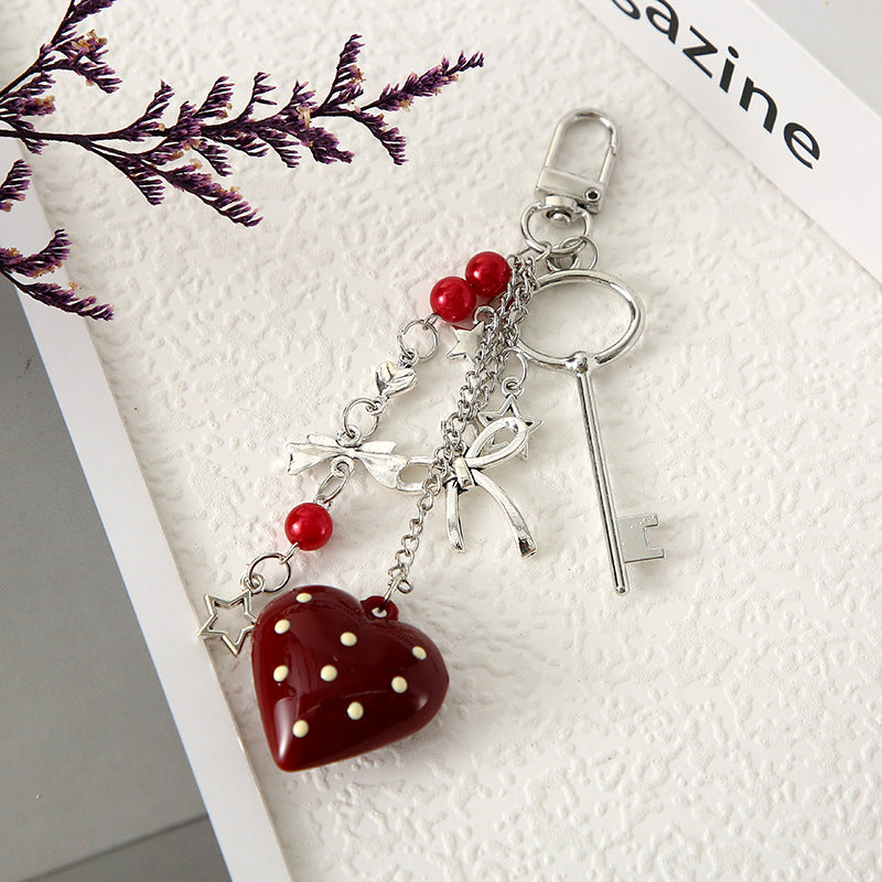 Wholesale Cute Key Pearl Bow Colorful Love Metal Keychain