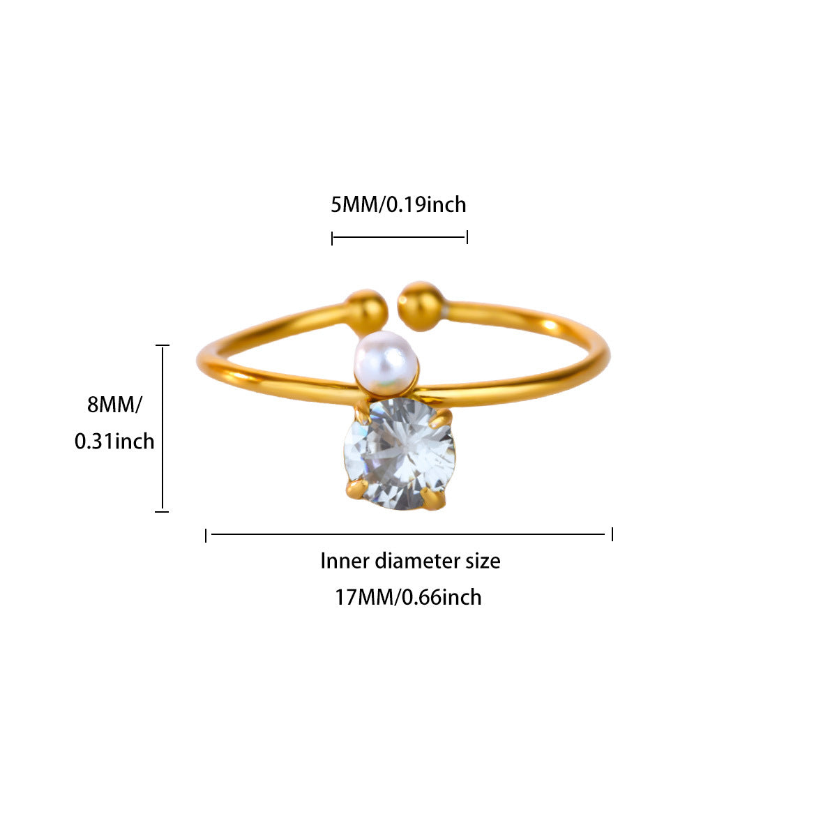 Wholesale Luxury Zircon Pearl Heart-Shaped Adjustable Opening Ring