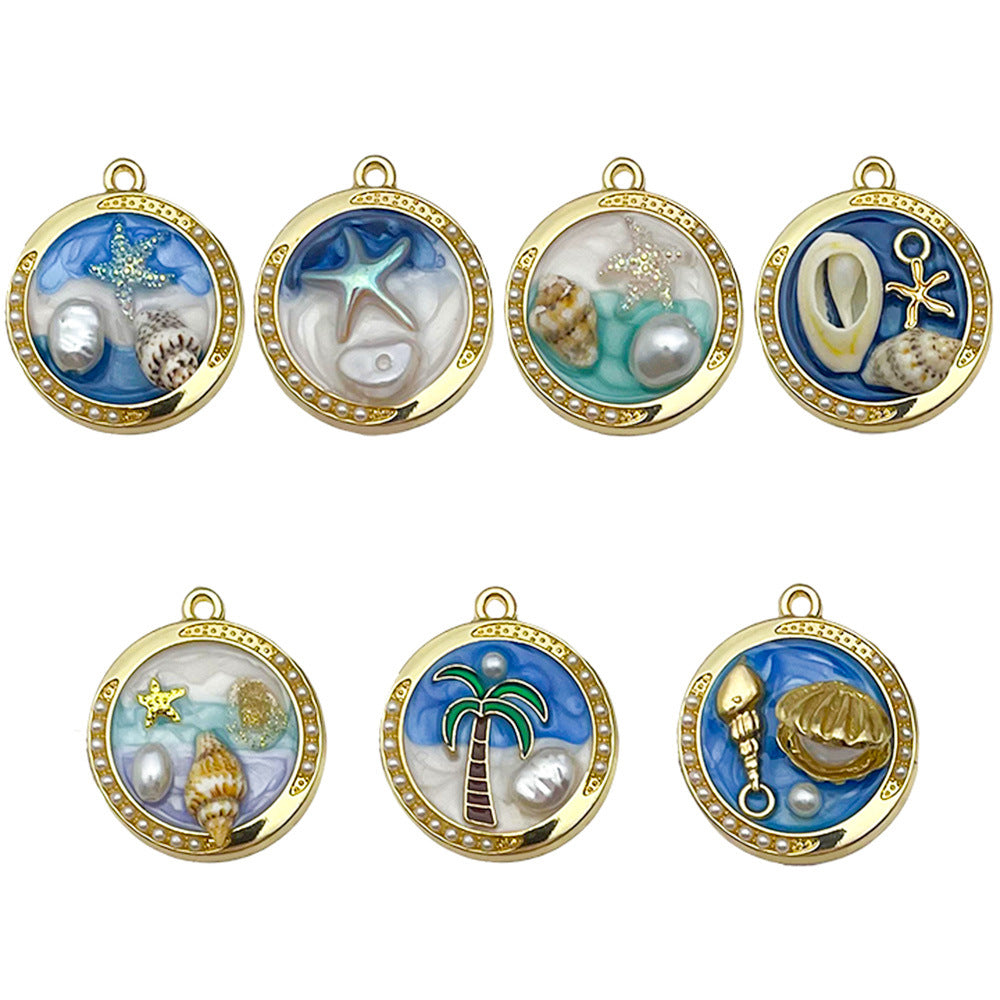 Wholesale Oil Painting Ocean Series DIY Alloy Oil Drop Pendant Necklace Earrings
