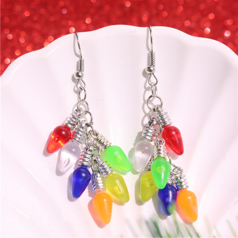 Wholesale Christmas colorful light bulb earrings