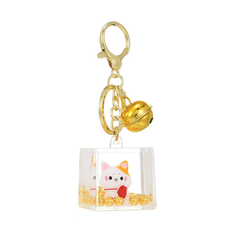 Wholesale Acrylic Golden Flowing Sand Lucky Cat Creative Keychain