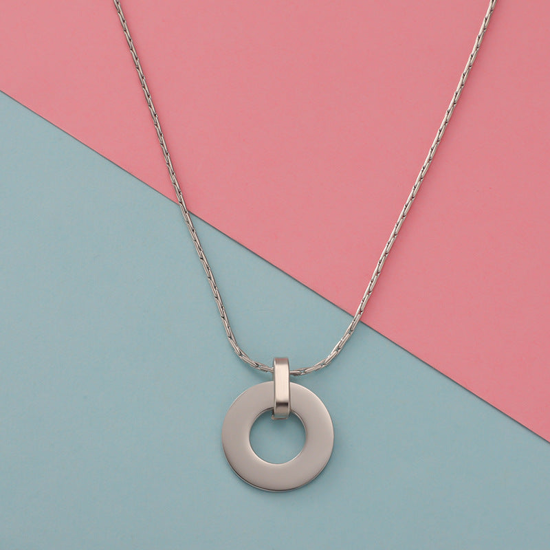 Wholesale Minimalist Geometric Circular Hollow Pendants Stainless Steel Necklace