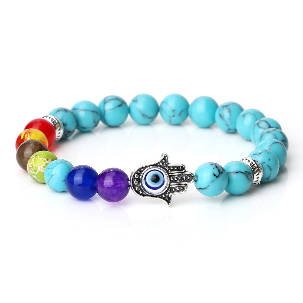Wholesale Spaced Buddha Hand Alloy Spacer Eye String Colorful Stone Bracelet