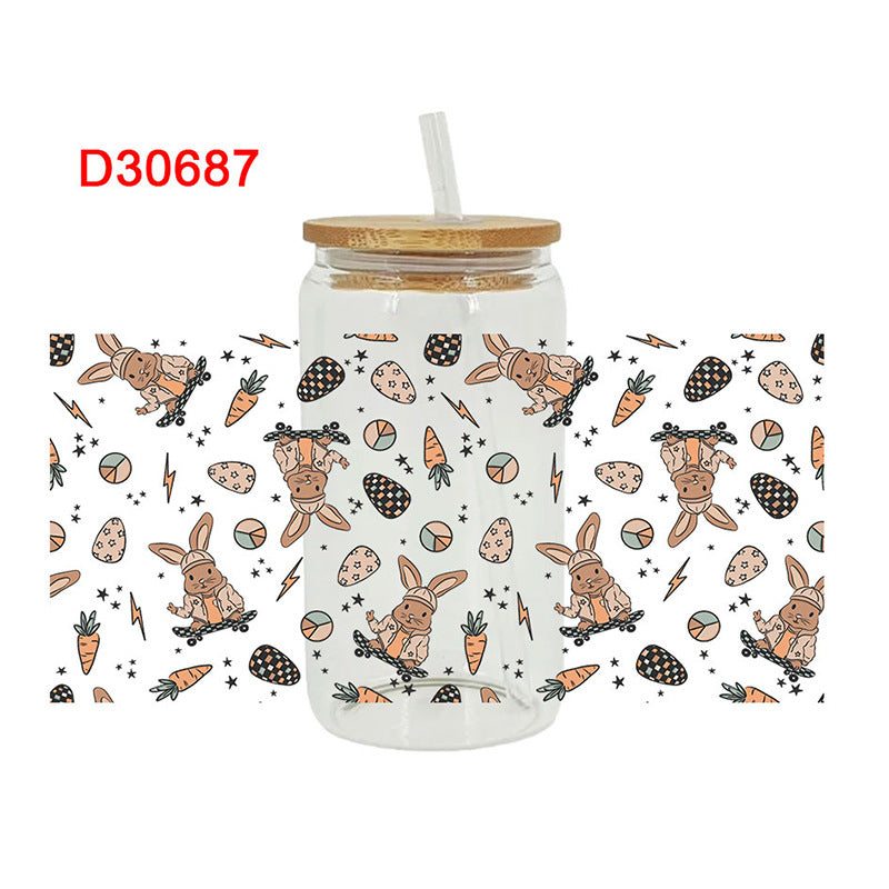 Wholesale Colorful Easter cartoon rabbit with letters 16oz Cup UV DTF Wraps