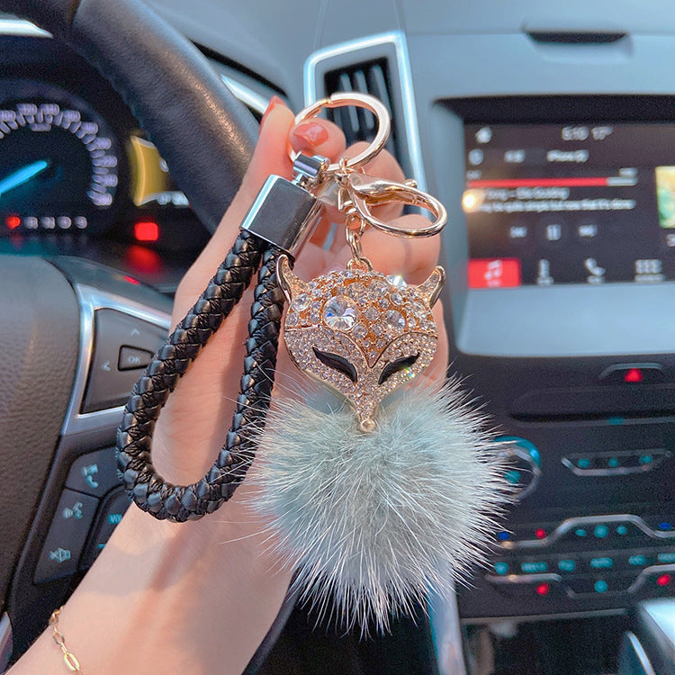 Wholesale Mink Fur with Diamonds Crystal Fox Head Keychains