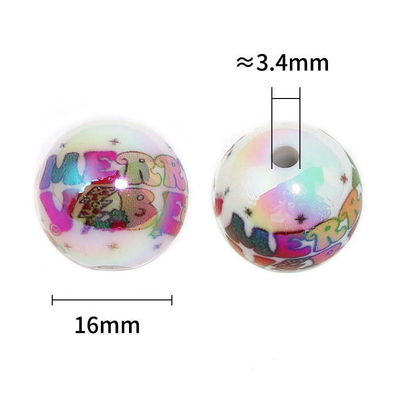 Wholesale100pcs Acrylic Santa Claus Elk Printed Beads DIY Christmas Cartoon Beads