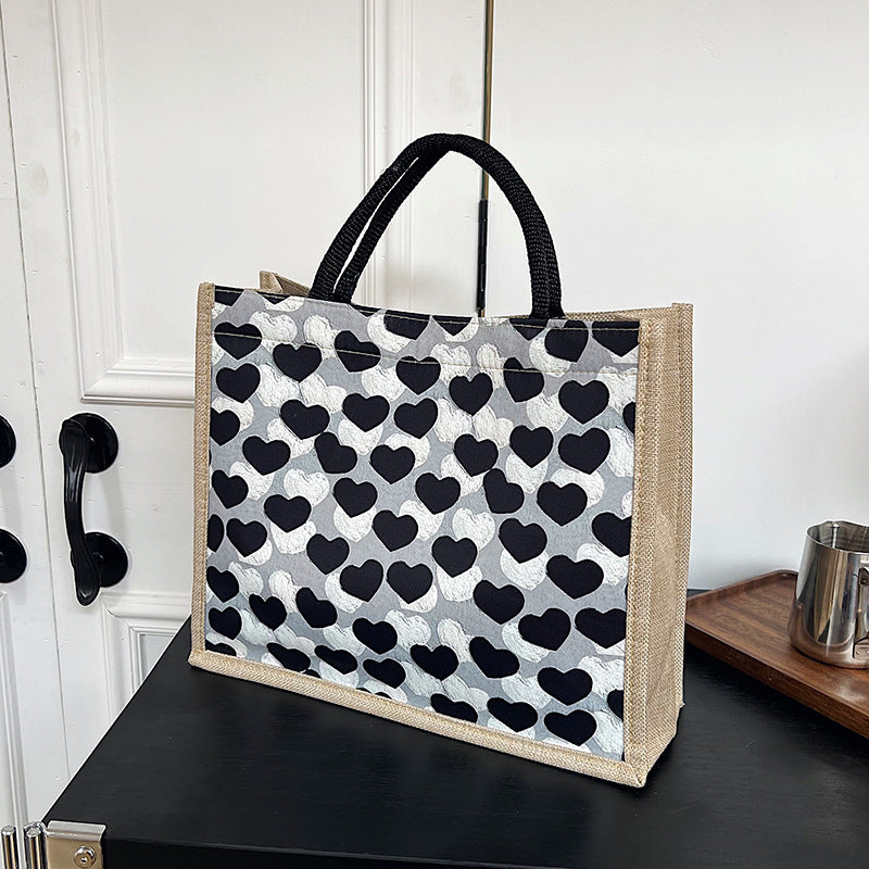 Wholesale Simple Heart Linen Magnetic Buckle Large Capacity Bag Handheld Commuter Bag