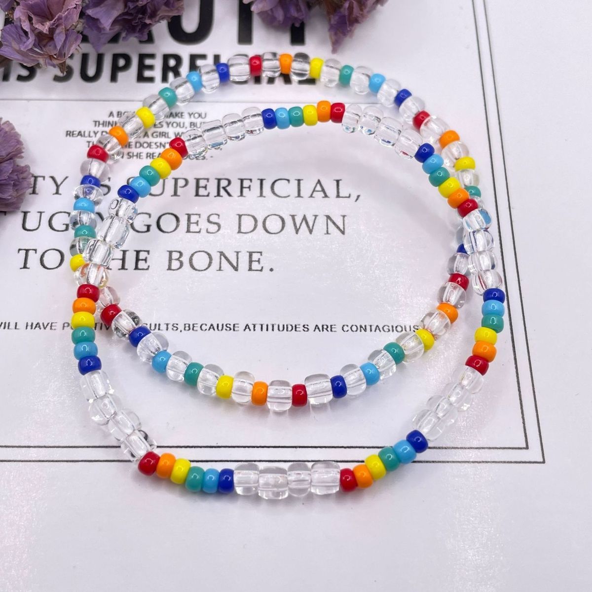 Wholesale Rainbow Glass Rice Bead Bracelet