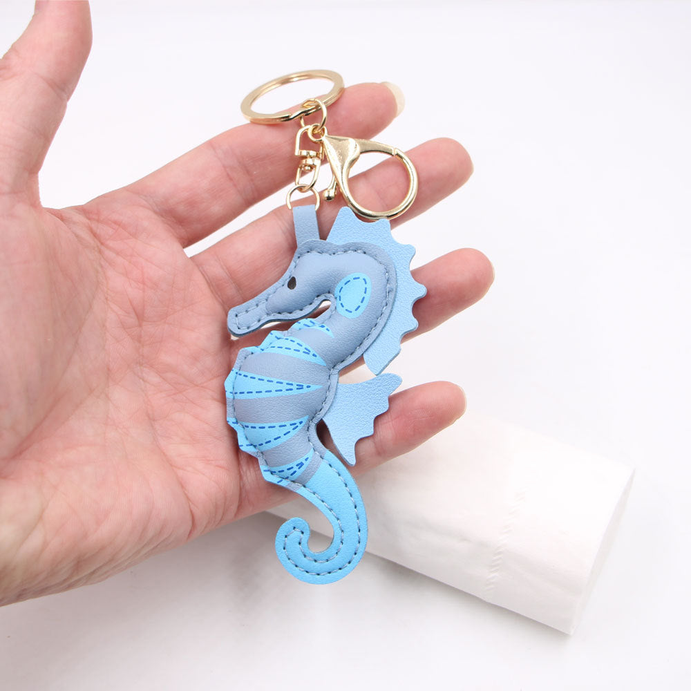 Wholesale Trendy Yellow Cartoon Seahorse PU Leather Keychain Bag Charm Car Key Accessory