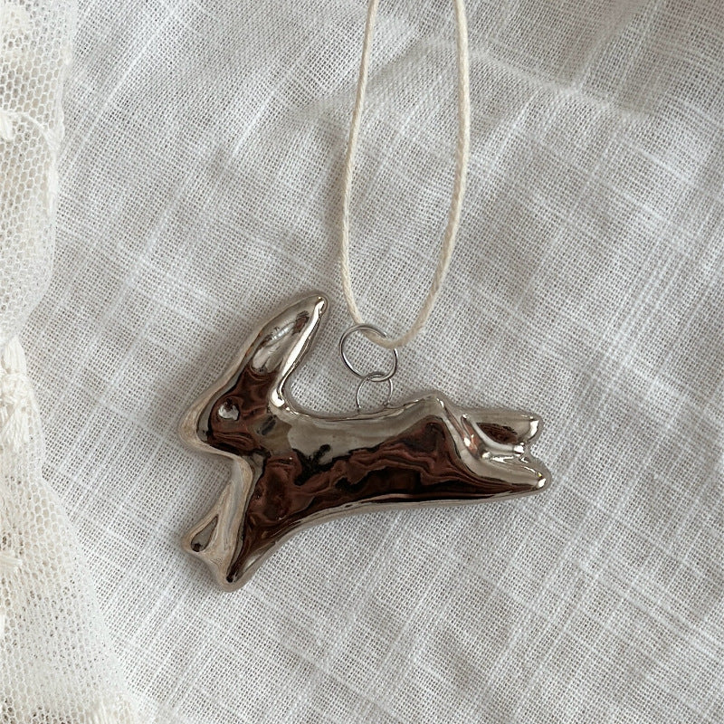 Wholesale rabbit flower print pendant stainless steel necklace