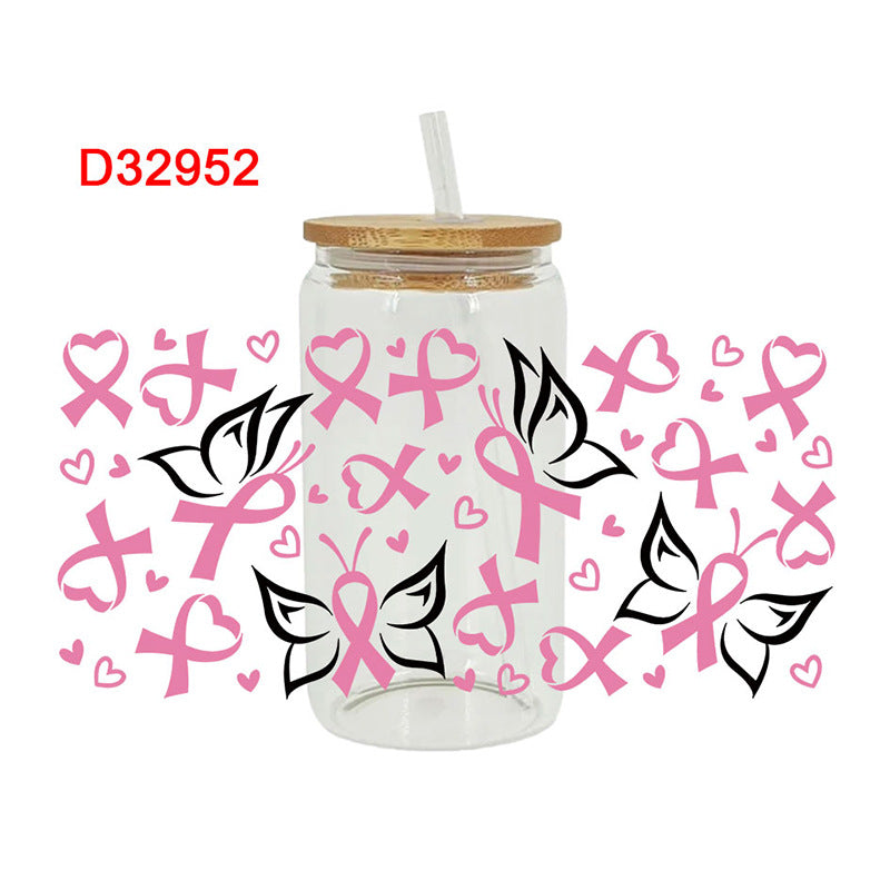 Wholesale Pink Love Butterfly 16oz Cup UV DTF Wraps