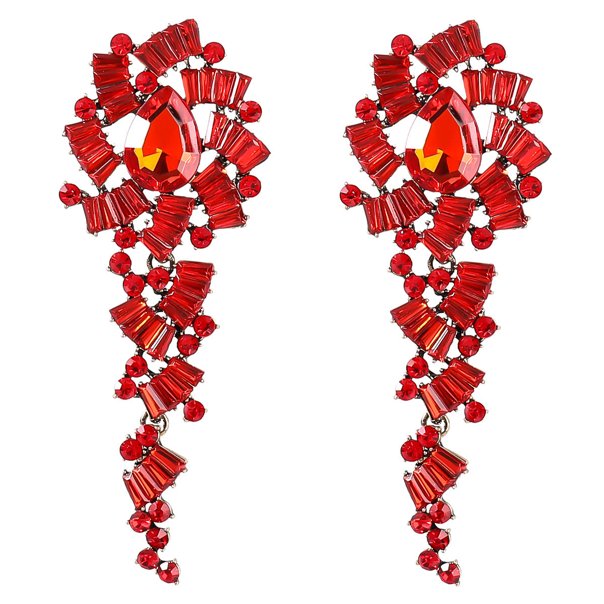 卸売合金ダイヤモンド象嵌アクリルフラワーロングイヤリング