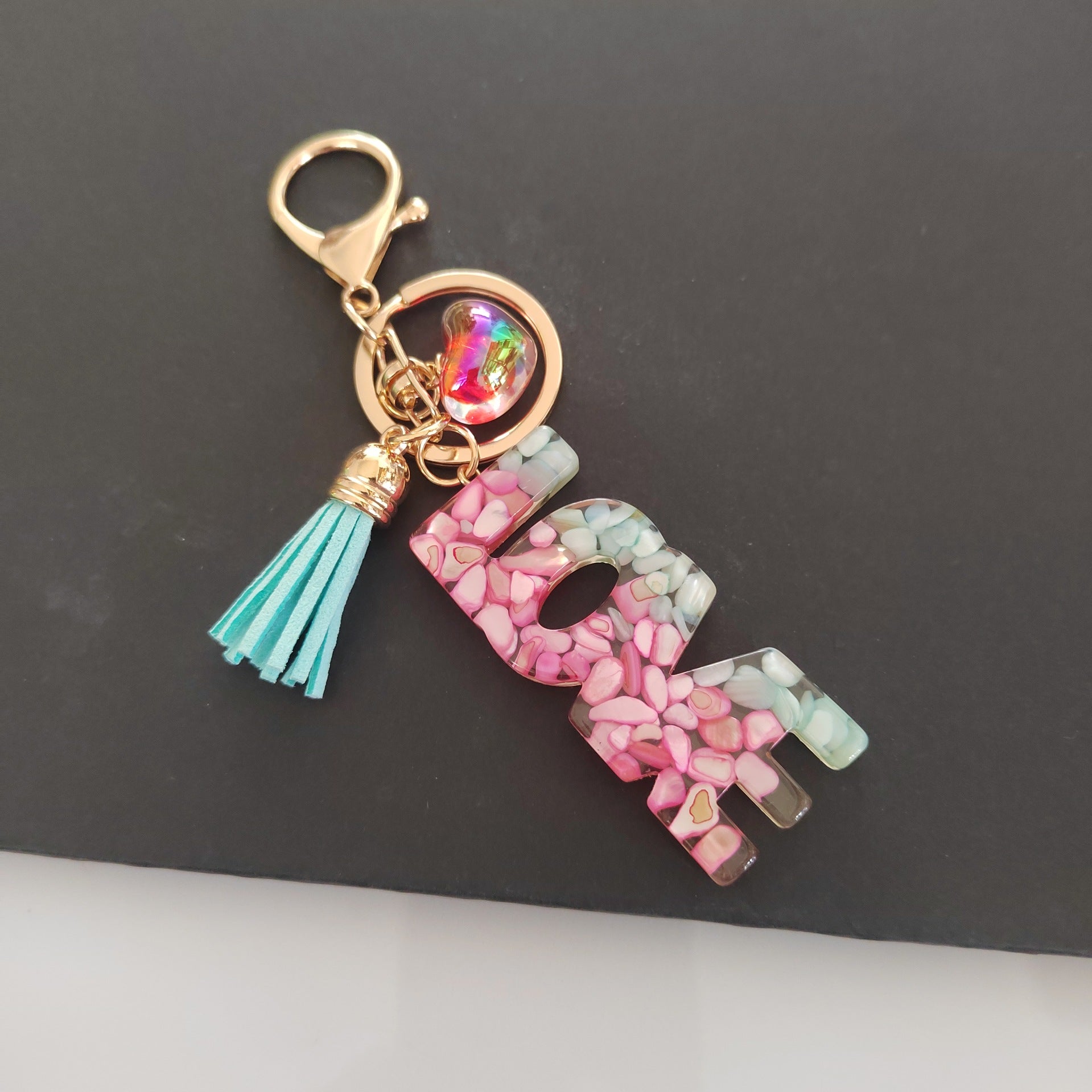 Wholesale Letter LOVE Tassel Sequin Drop Glue Resin Pendant Keychain