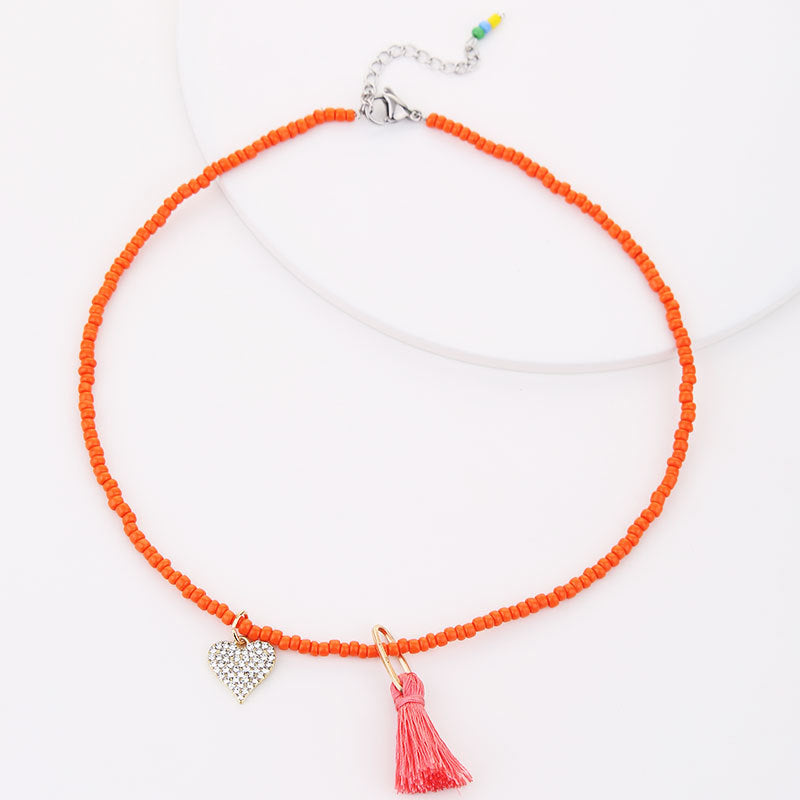 Wholesale Gut Handwoven Glass Beads Tassel Necklace Fashion Stacked Wearing Style Clavicle Chain