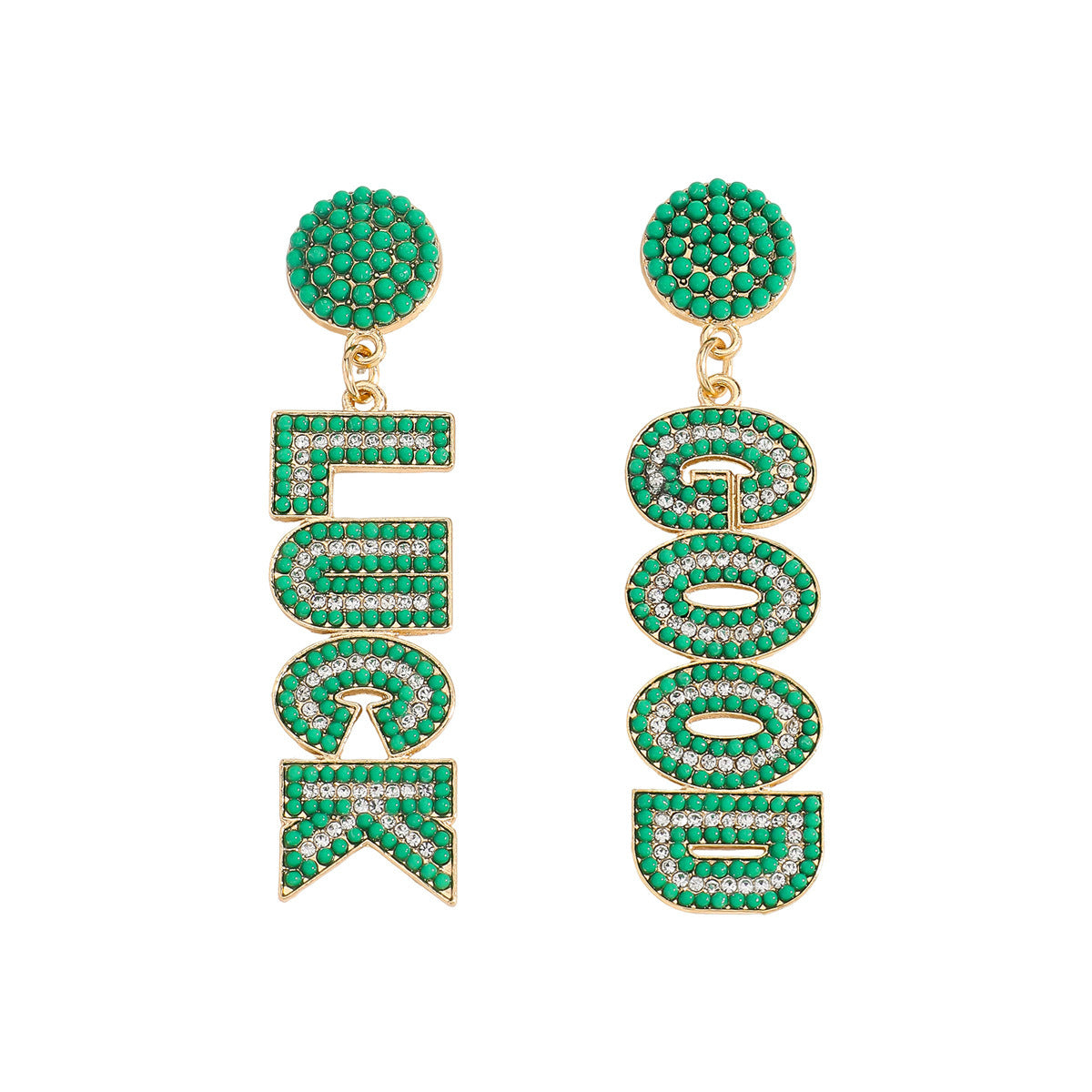 Wholesale St.  Patrick' s Day Green Letter  Blingbling Earrings
