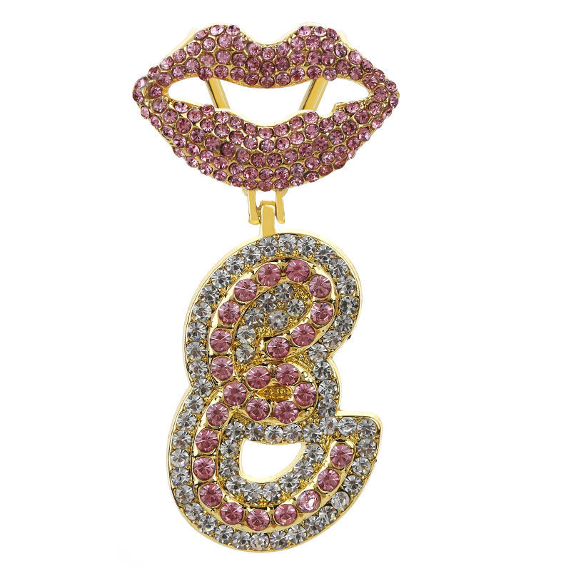 Wholesale Full Diamond Lips 26 Letters Pendant Necklace
