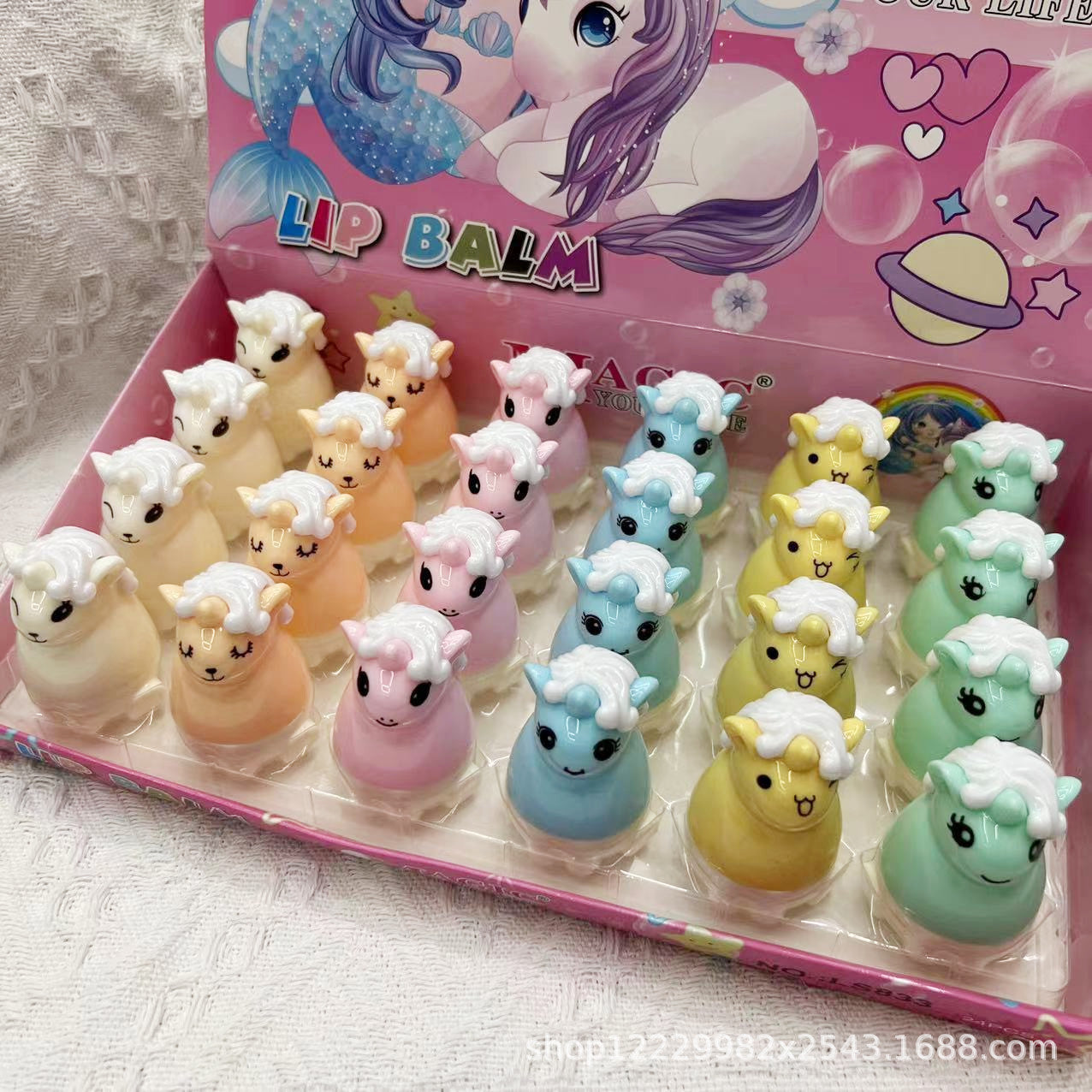 Wholesale 24PCS/PACK Plastic Unicorn Cartoon Lip Balm Fruity Flavor