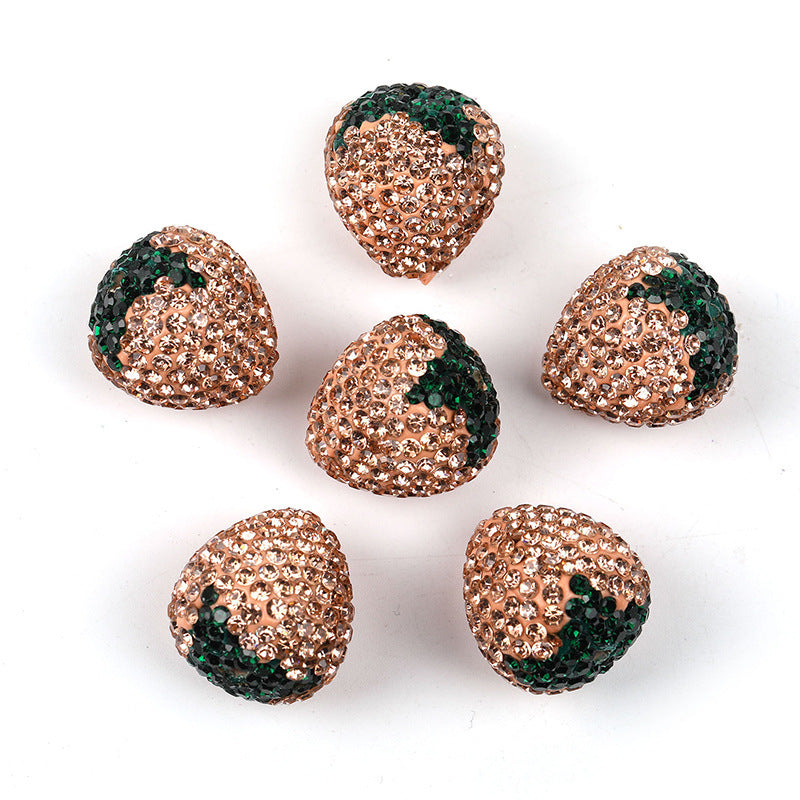 Wholesale 20pcs Strawberry Clay Rhinestone Ball Through Hole Bead