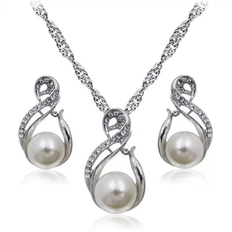 Wholesale Pink and white five petal flower necklace earring set